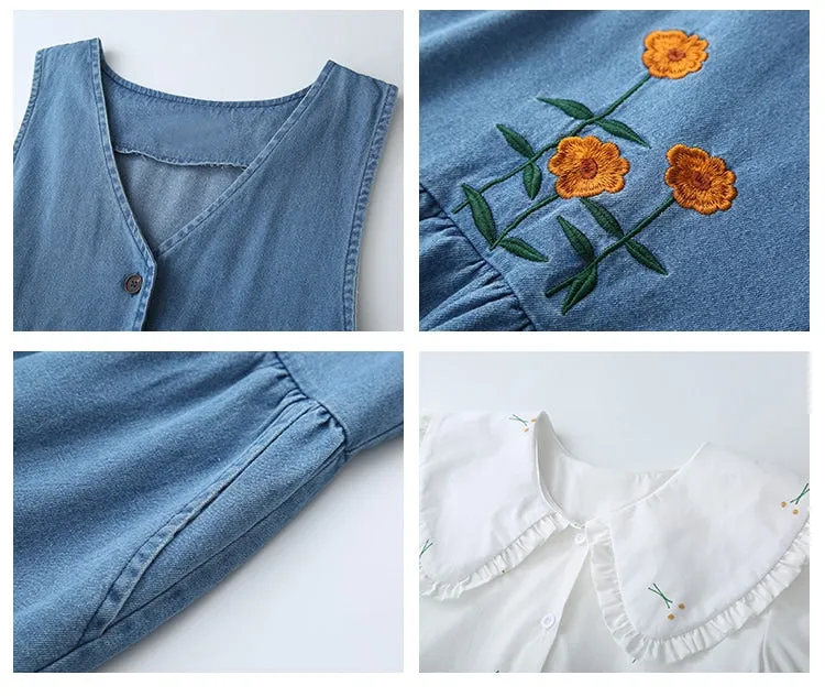 Japanese Sweet Denim Suspender Skirt Set