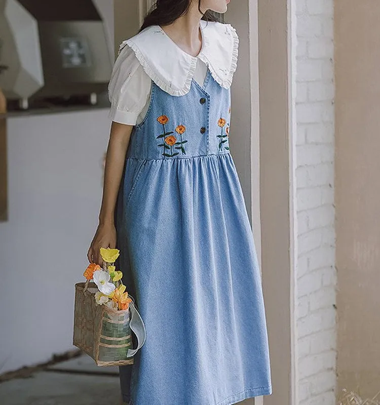 Japanese Sweet Denim Suspender Skirt Set