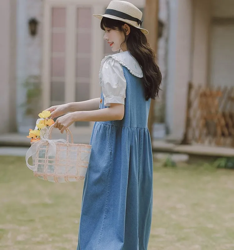 Japanese Sweet Denim Suspender Skirt Set