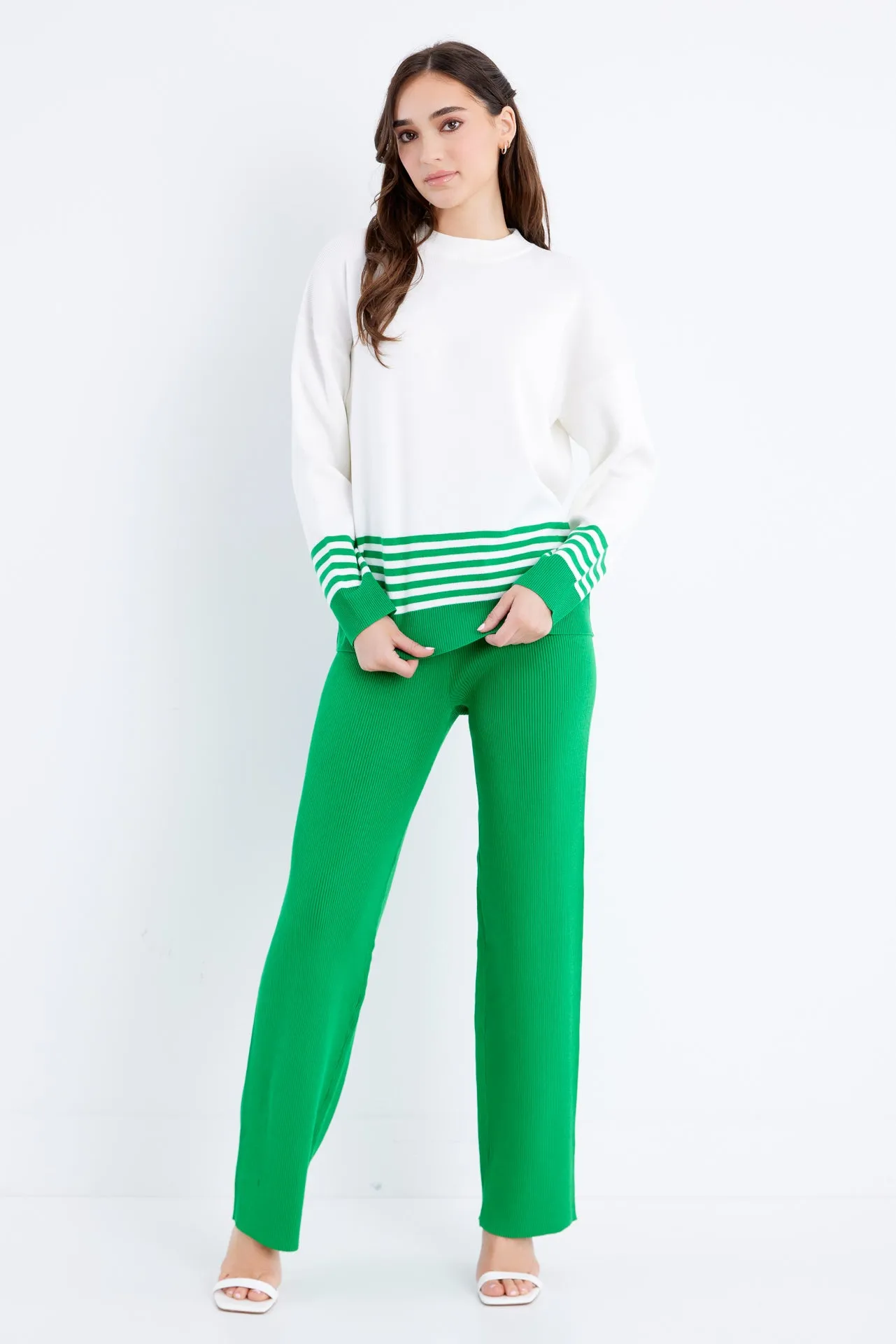 Knit Long Sleeve Stripe Top and Pants Set