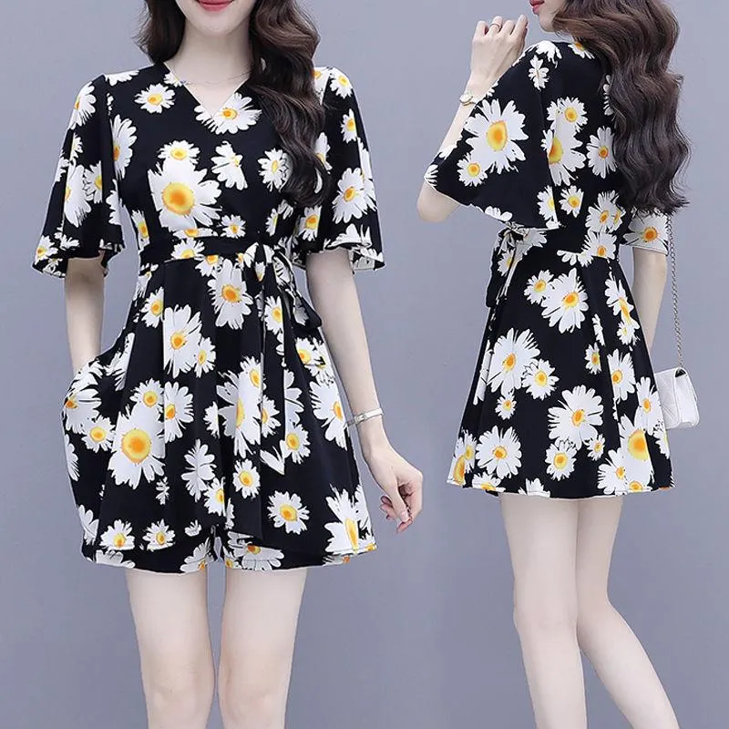 Ladies Suit Two-piece Shorts   Long Loose Shirt Covering Belly and Thin Chiffon Fabric Light and Breathable Loose Casual Suit