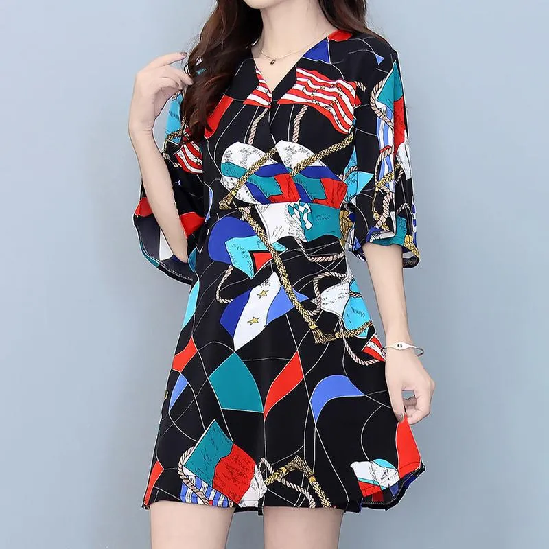 Ladies Suit Two-piece Shorts   Long Loose Shirt Covering Belly and Thin Chiffon Fabric Light and Breathable Loose Casual Suit