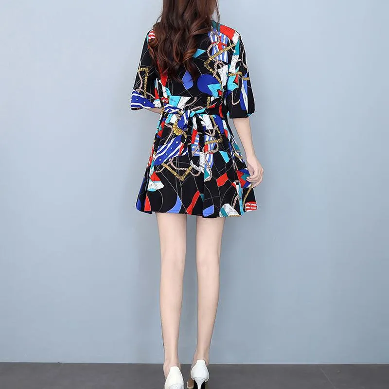 Ladies Suit Two-piece Shorts   Long Loose Shirt Covering Belly and Thin Chiffon Fabric Light and Breathable Loose Casual Suit