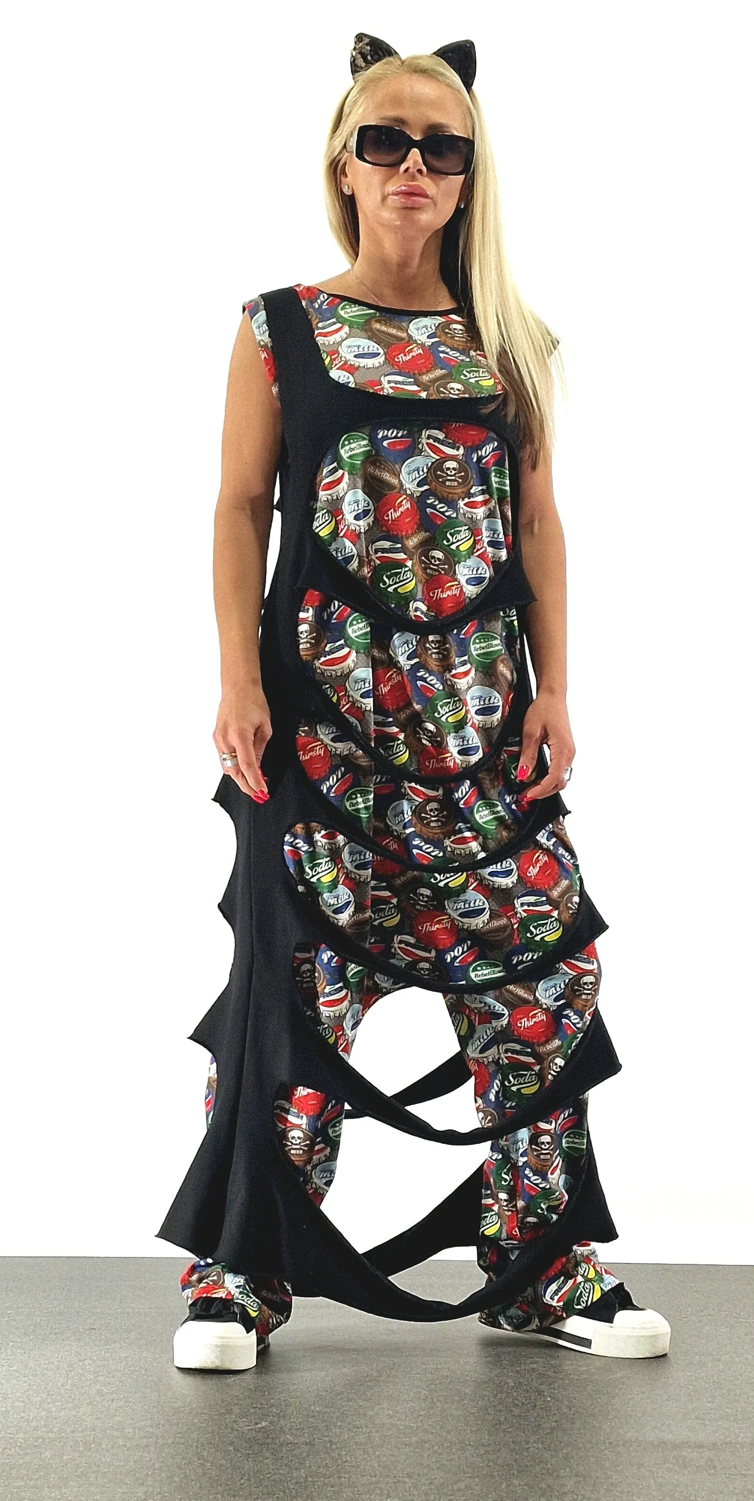 Lady casual jumpsuit, Summer Jumpsuit with Asimetric Long Top, Loose harem jumpsuit, Extravagant jumpsuit, Open Back Gothic Jumpsuit