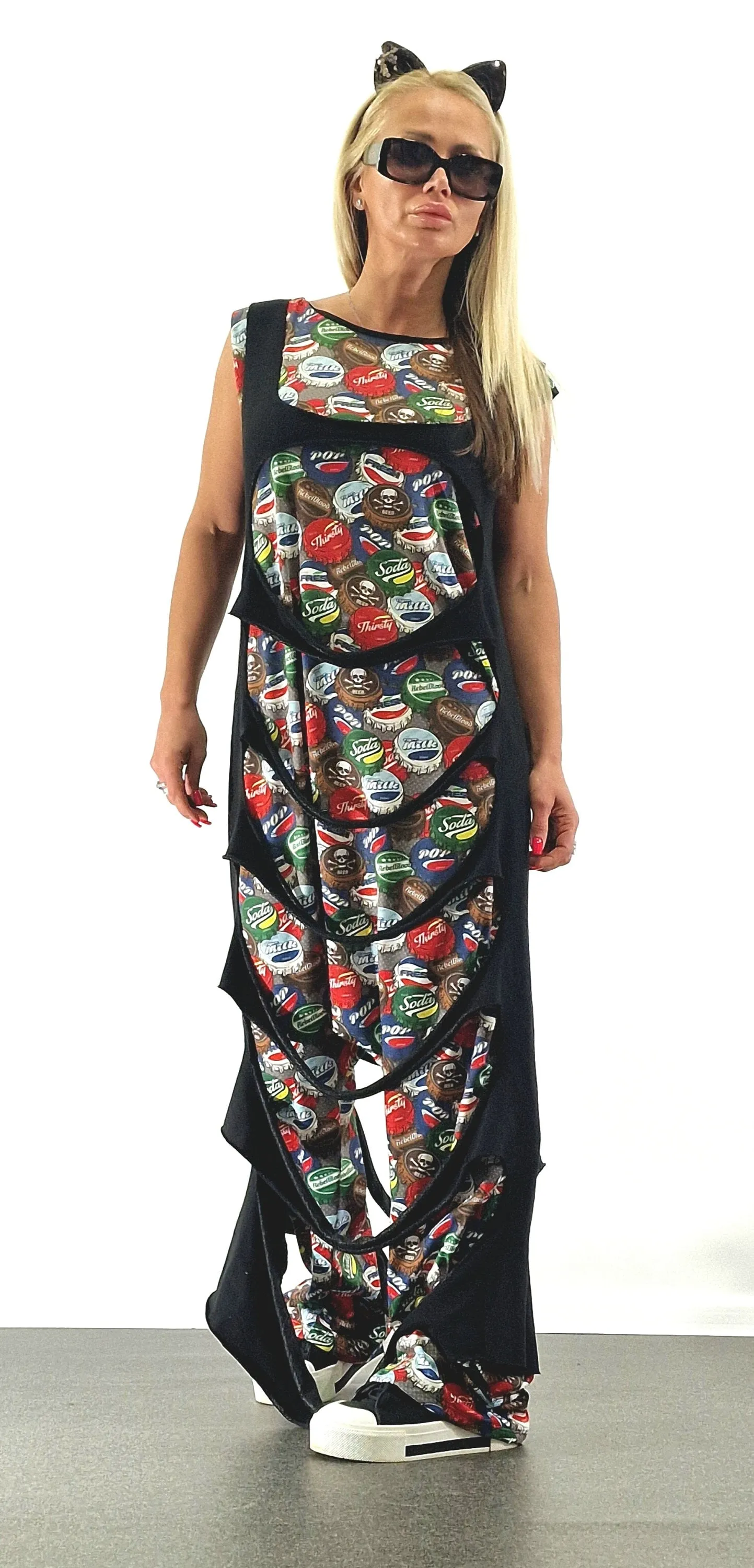 Lady casual jumpsuit, Summer Jumpsuit with Asimetric Long Top, Loose harem jumpsuit, Extravagant jumpsuit, Open Back Gothic Jumpsuit