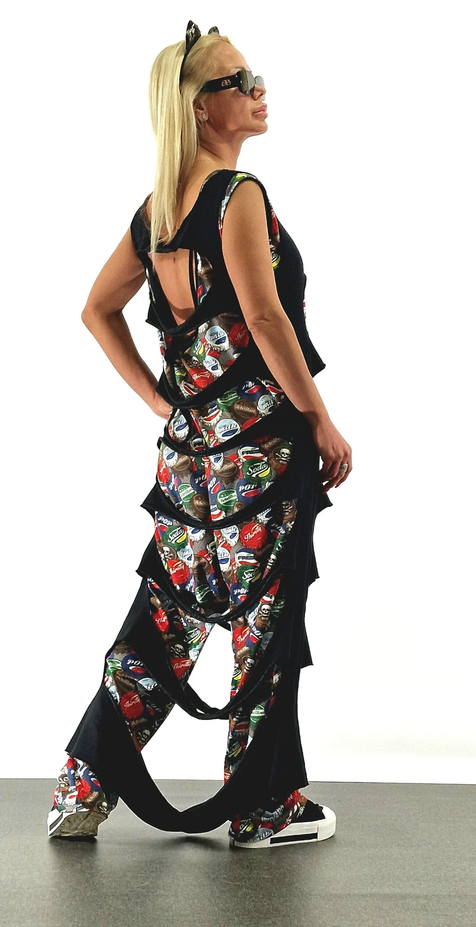 Lady casual jumpsuit, Summer Jumpsuit with Asimetric Long Top, Loose harem jumpsuit, Extravagant jumpsuit, Open Back Gothic Jumpsuit
