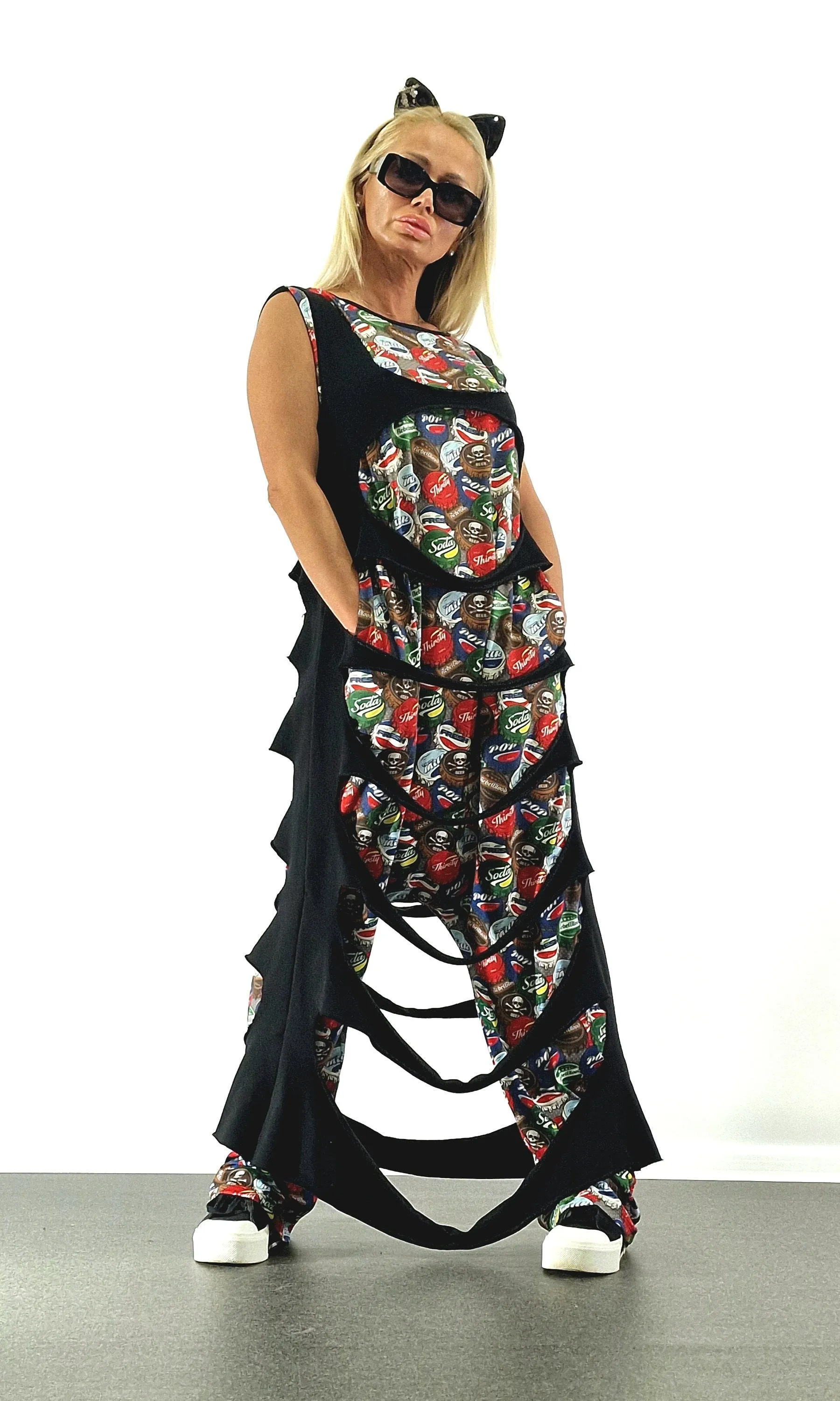 Lady casual jumpsuit, Summer Jumpsuit with Asimetric Long Top, Loose harem jumpsuit, Extravagant jumpsuit, Open Back Gothic Jumpsuit