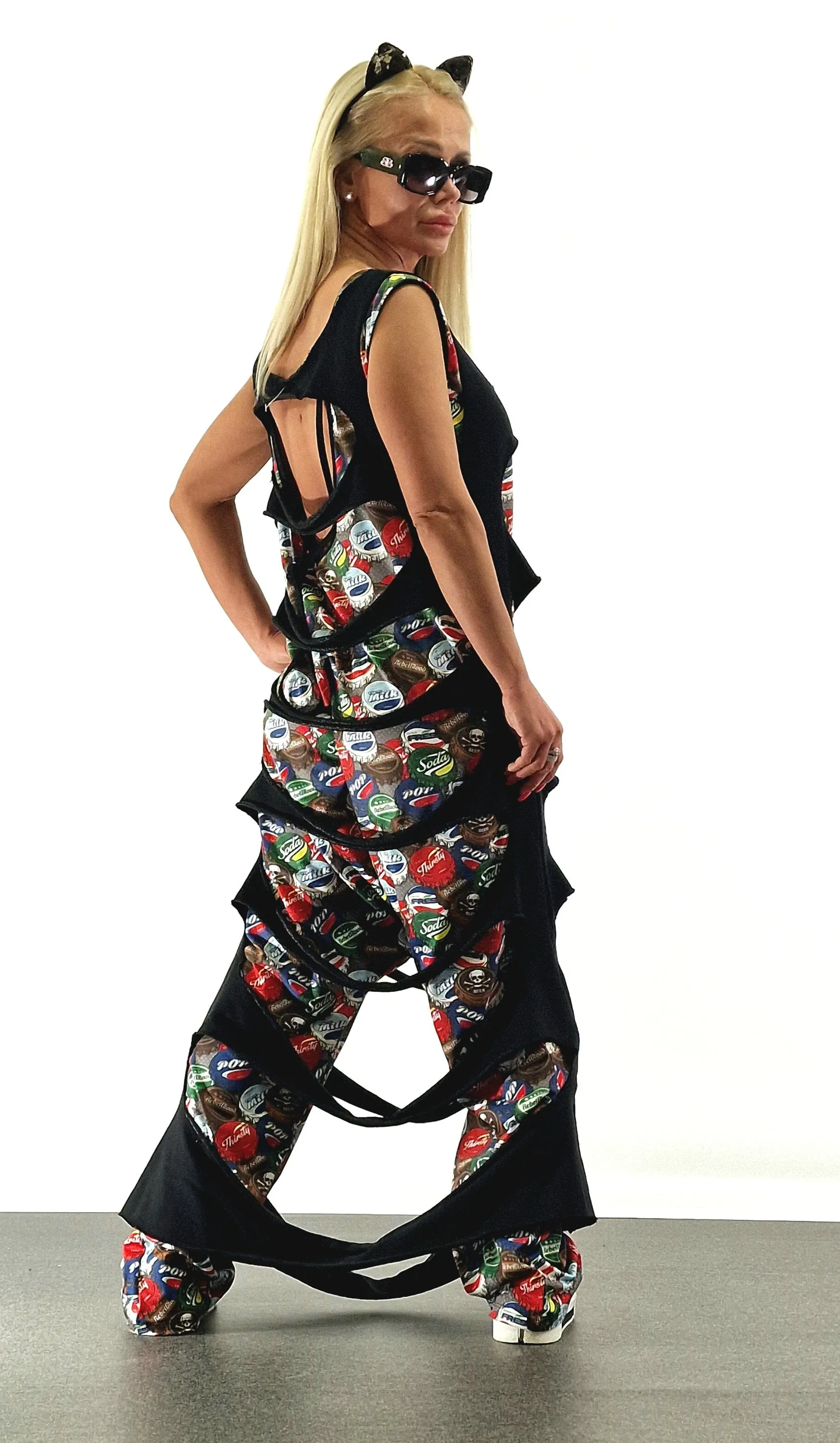 Lady casual jumpsuit, Summer Jumpsuit with Asimetric Long Top, Loose harem jumpsuit, Extravagant jumpsuit, Open Back Gothic Jumpsuit