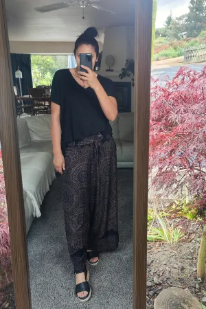 Loose Tie Palazzo Pants - Black Mandala