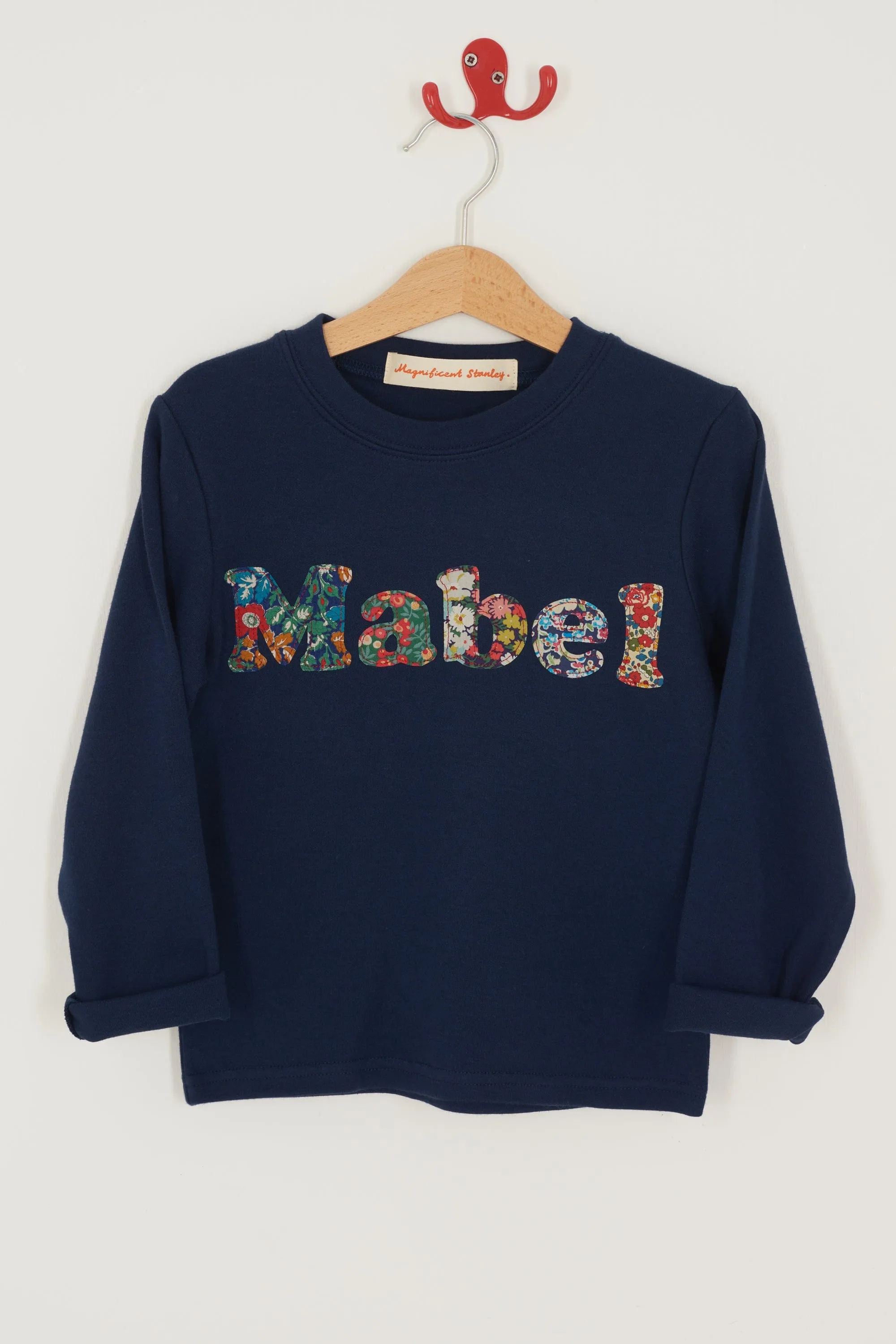 Lowercase Name Navy T-Shirt in Mixed Liberty Prints
