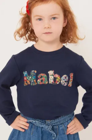 Lowercase Name Navy T-Shirt in Mixed Liberty Prints