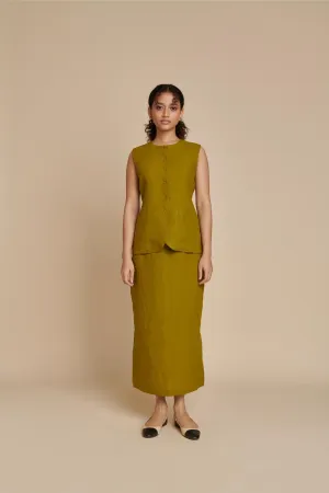 Mehendi Linen Vest & Column Skirt Set