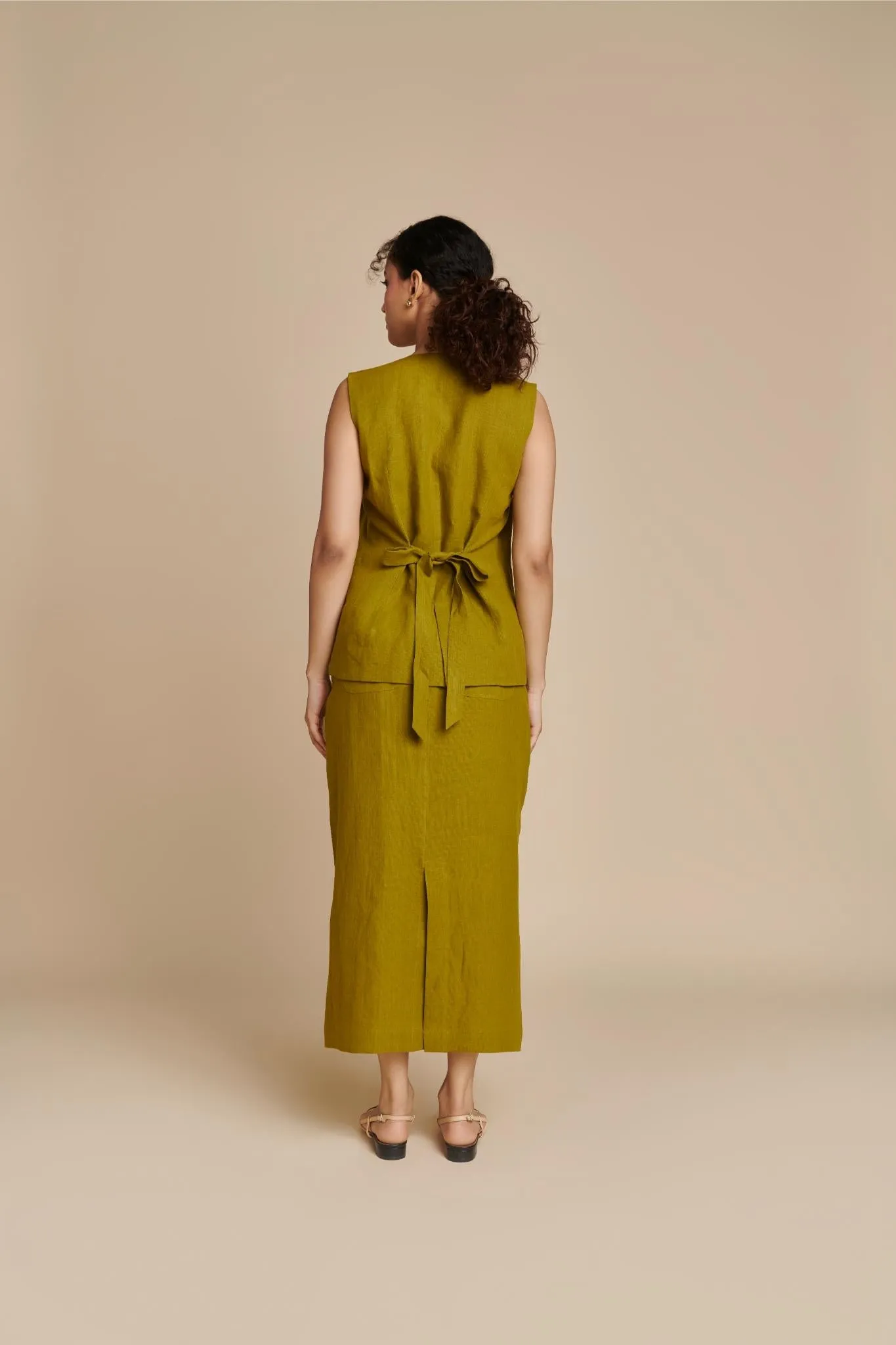 Mehendi Linen Vest & Column Skirt Set