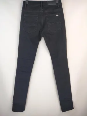 men stretchy skinny ribbed patch distressed black jeans