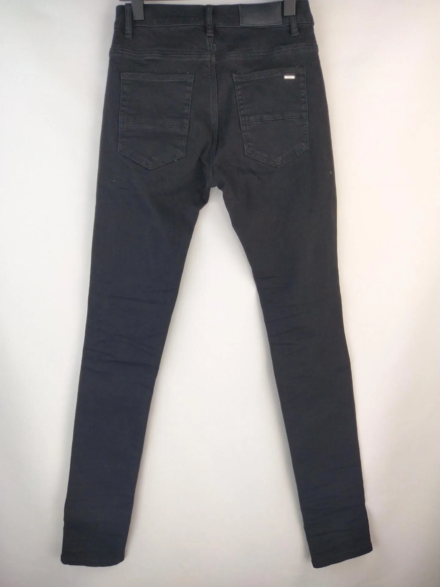men stretchy skinny ribbed patch distressed black jeans