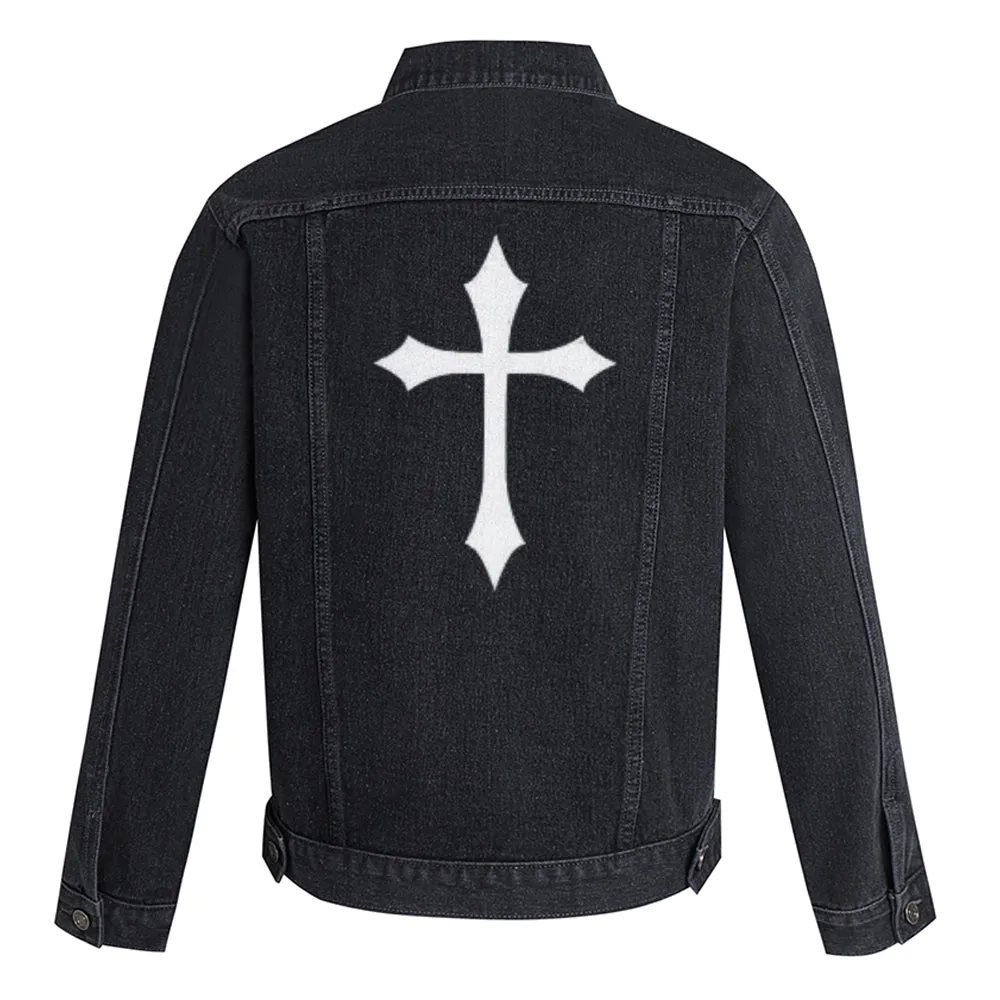 Mens Cross Graphic Button Up Denim Jacket