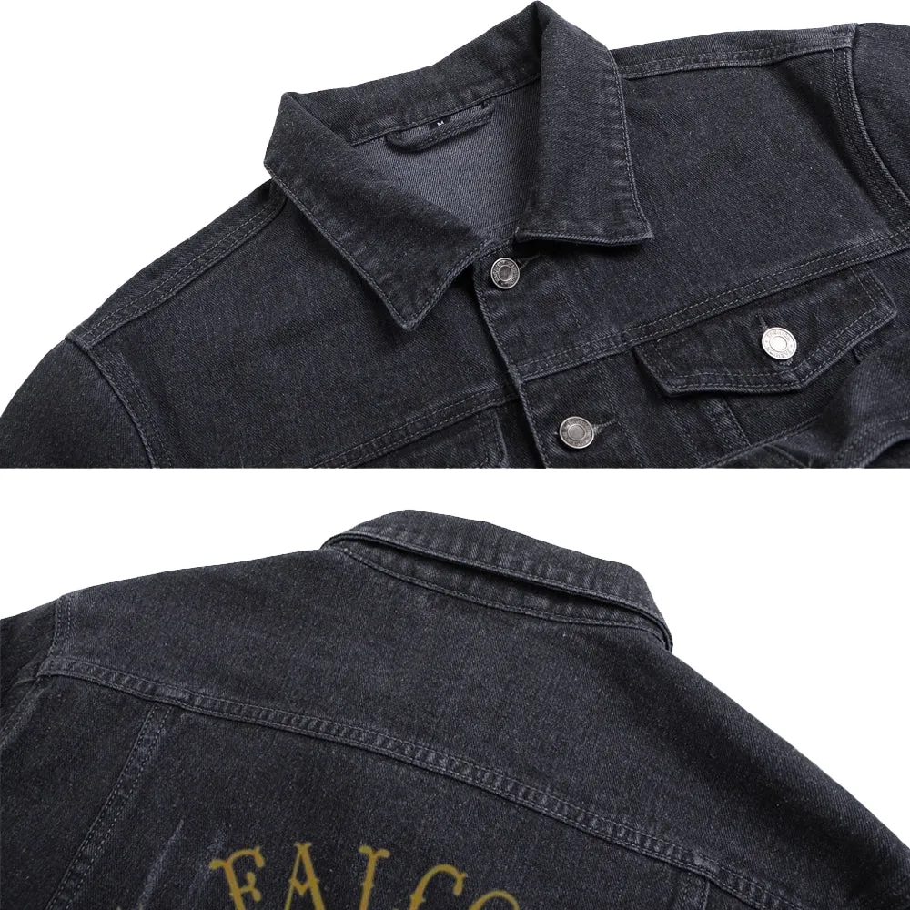 Mens Falcon Graphic Button Up Denim Jacket