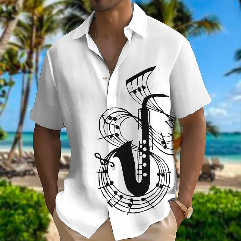Men's Music Notes Musical Instrument Graphic Prints Shirt
