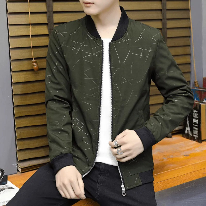 Men'S Striped Printed Jacket 2020 Fall New Fashion Casual Trend Youth Long Sleeve Baseball Collar Jacket