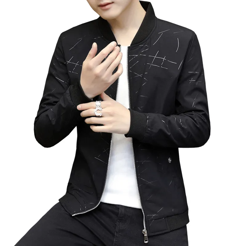 Men'S Striped Printed Jacket 2020 Fall New Fashion Casual Trend Youth Long Sleeve Baseball Collar Jacket