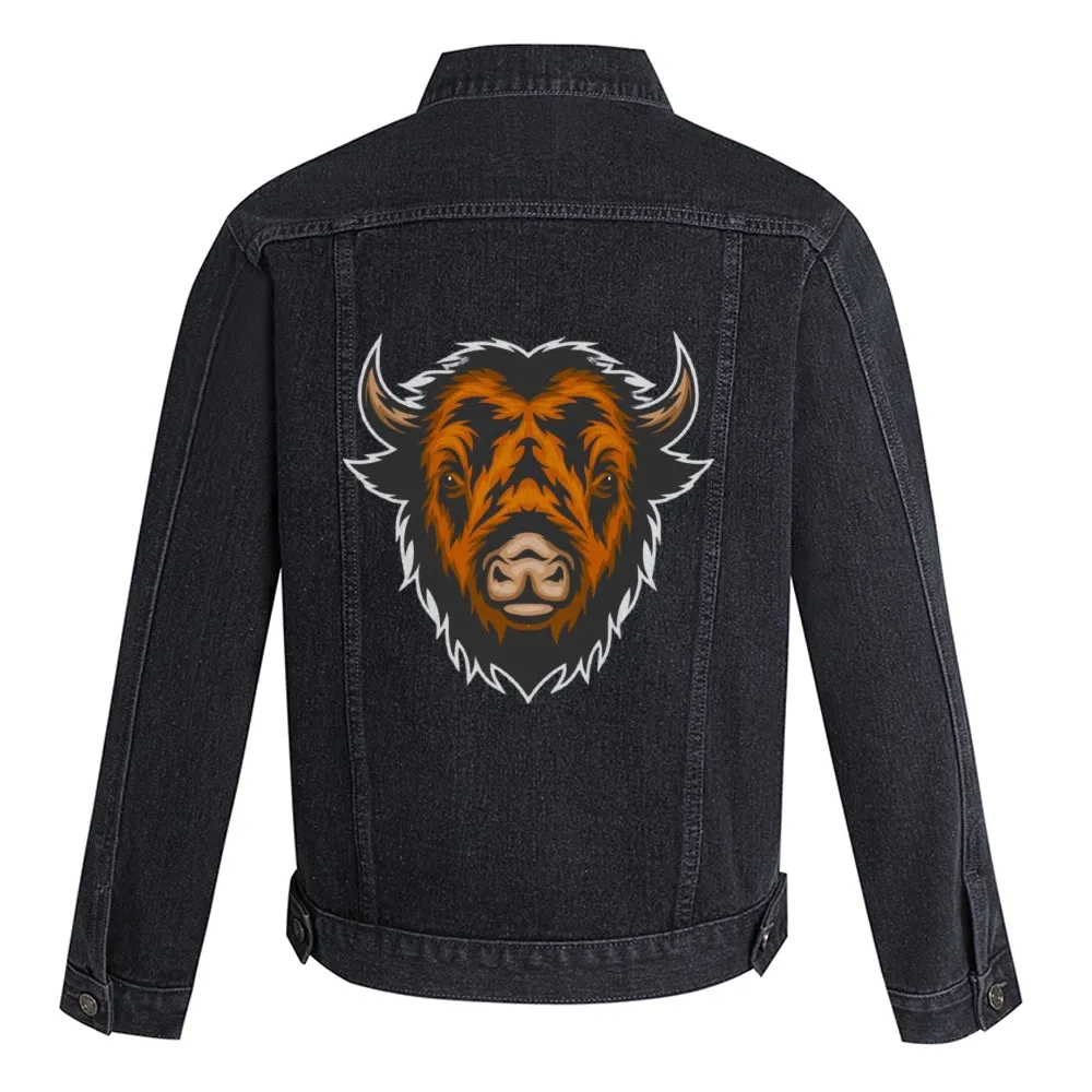 Mens Vintage Cartoon Prints Bullfight Denim Jacket