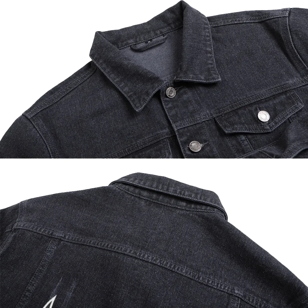 Mens Vintage Cartoon Prints Bullfight Denim Jacket