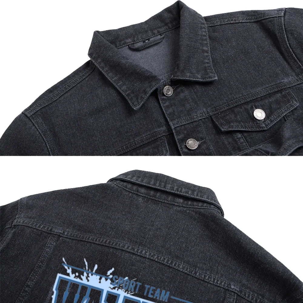 Mens Vintage Cartoon Prints SPORT TEAM WALRUSES Denim Jacket