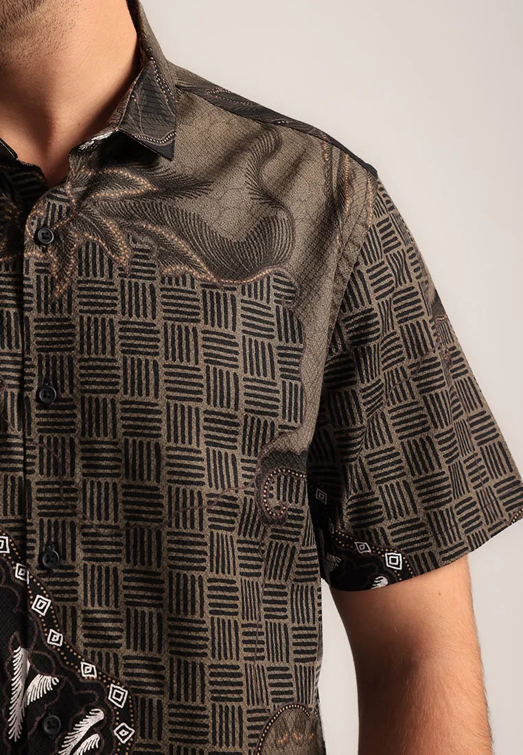 MOC - Kemeja Batik Pria Lengan Pendek Bimalandra - Black