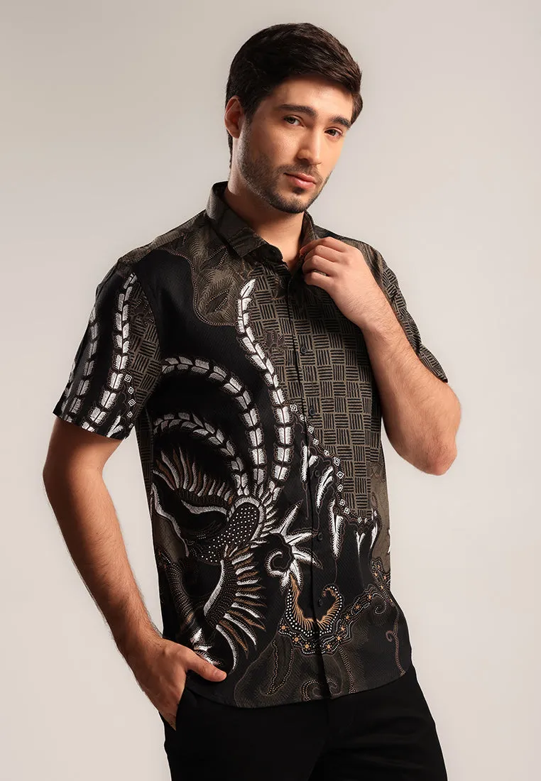 MOC - Kemeja Batik Pria Lengan Pendek Bimalandra - Black