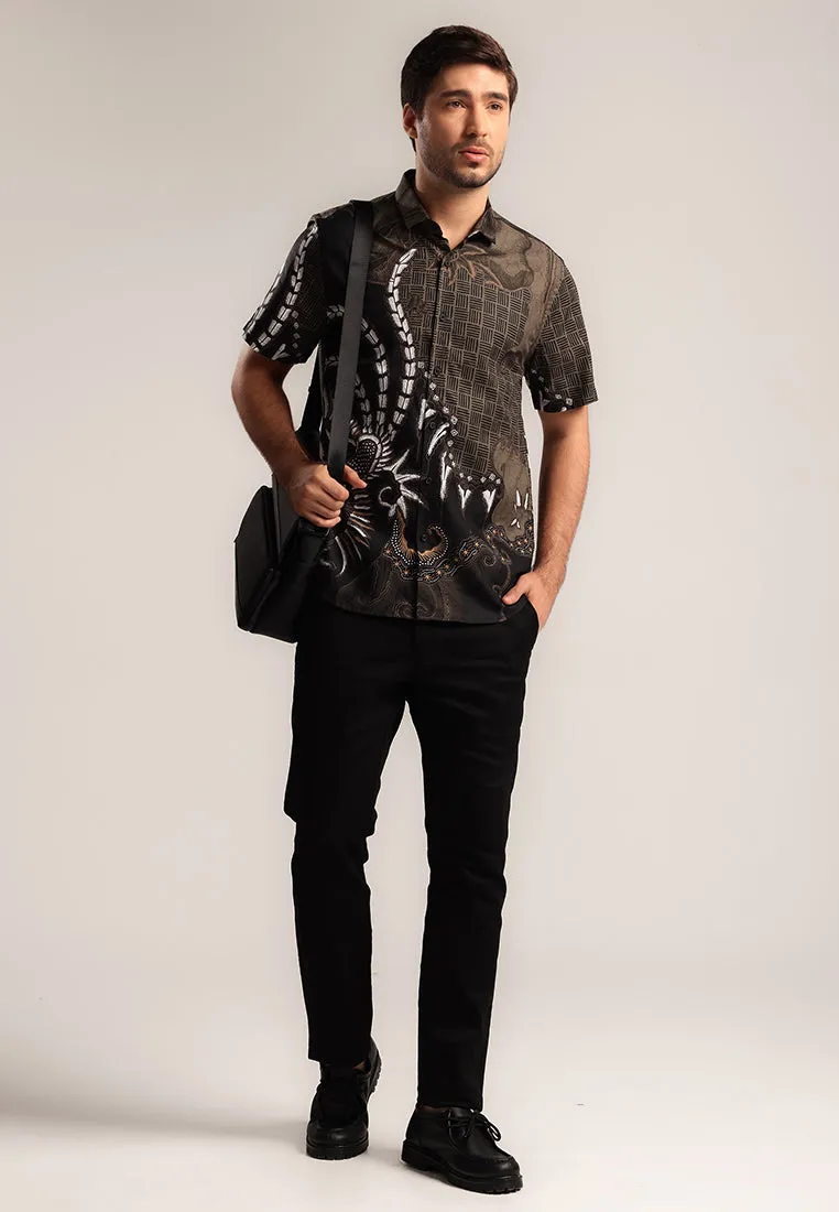 MOC - Kemeja Batik Pria Lengan Pendek Bimalandra - Black