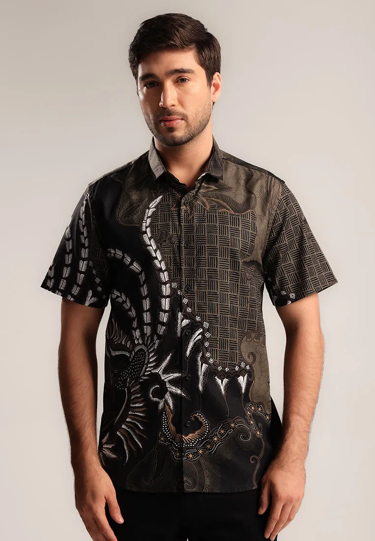 MOC - Kemeja Batik Pria Lengan Pendek Bimalandra - Black
