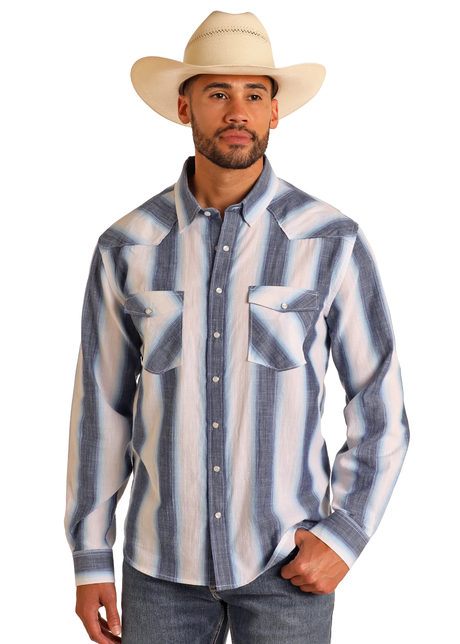Modern Vintage Ombre Striped Long Sleeve Snap Shirt