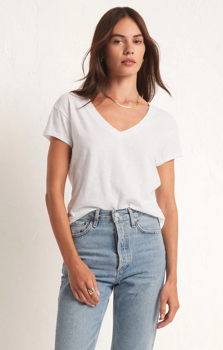 Modern White V Neck Basic