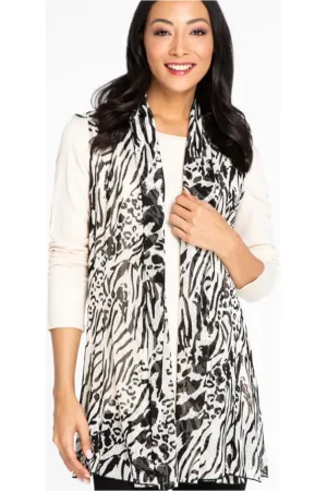 Multiples - Open Front Drapey Long Vest - Black/Cream - M42339