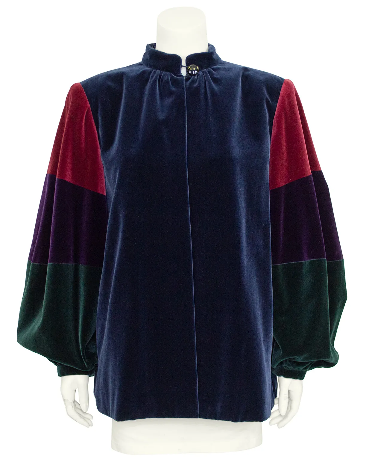 Navy Blue, Green and Red Velvet Smock Jacket