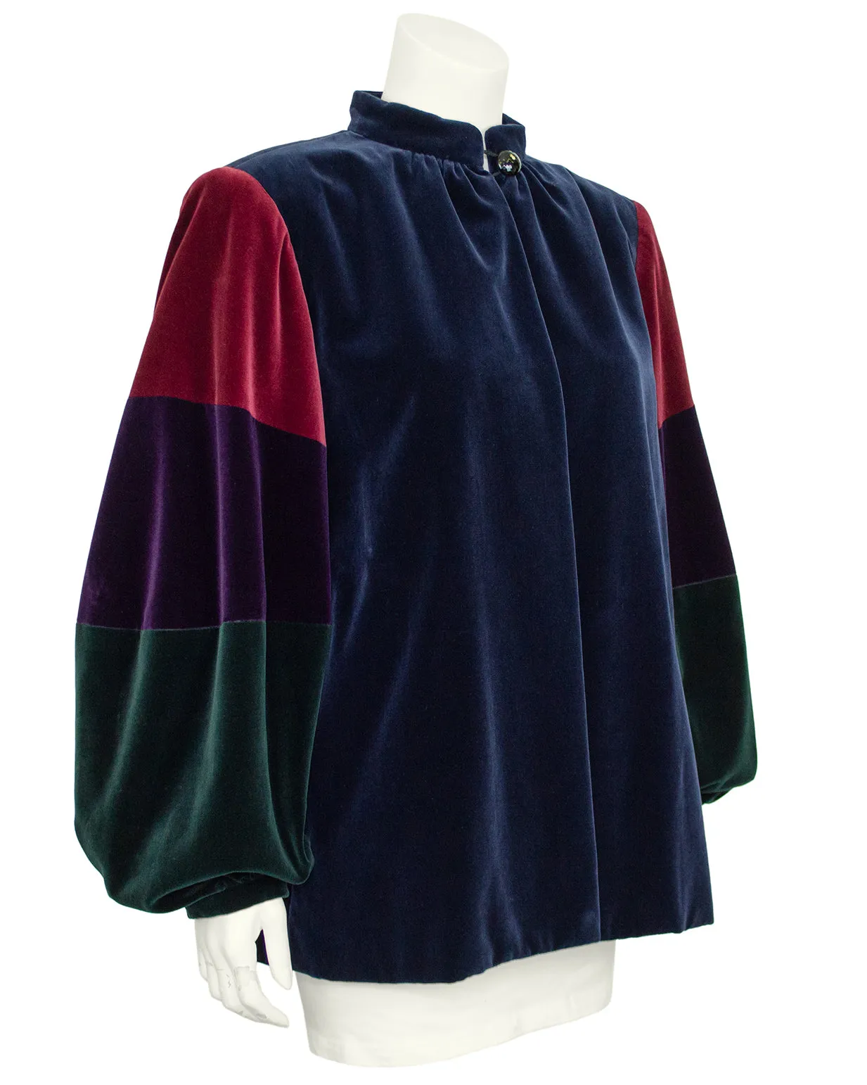 Navy Blue, Green and Red Velvet Smock Jacket