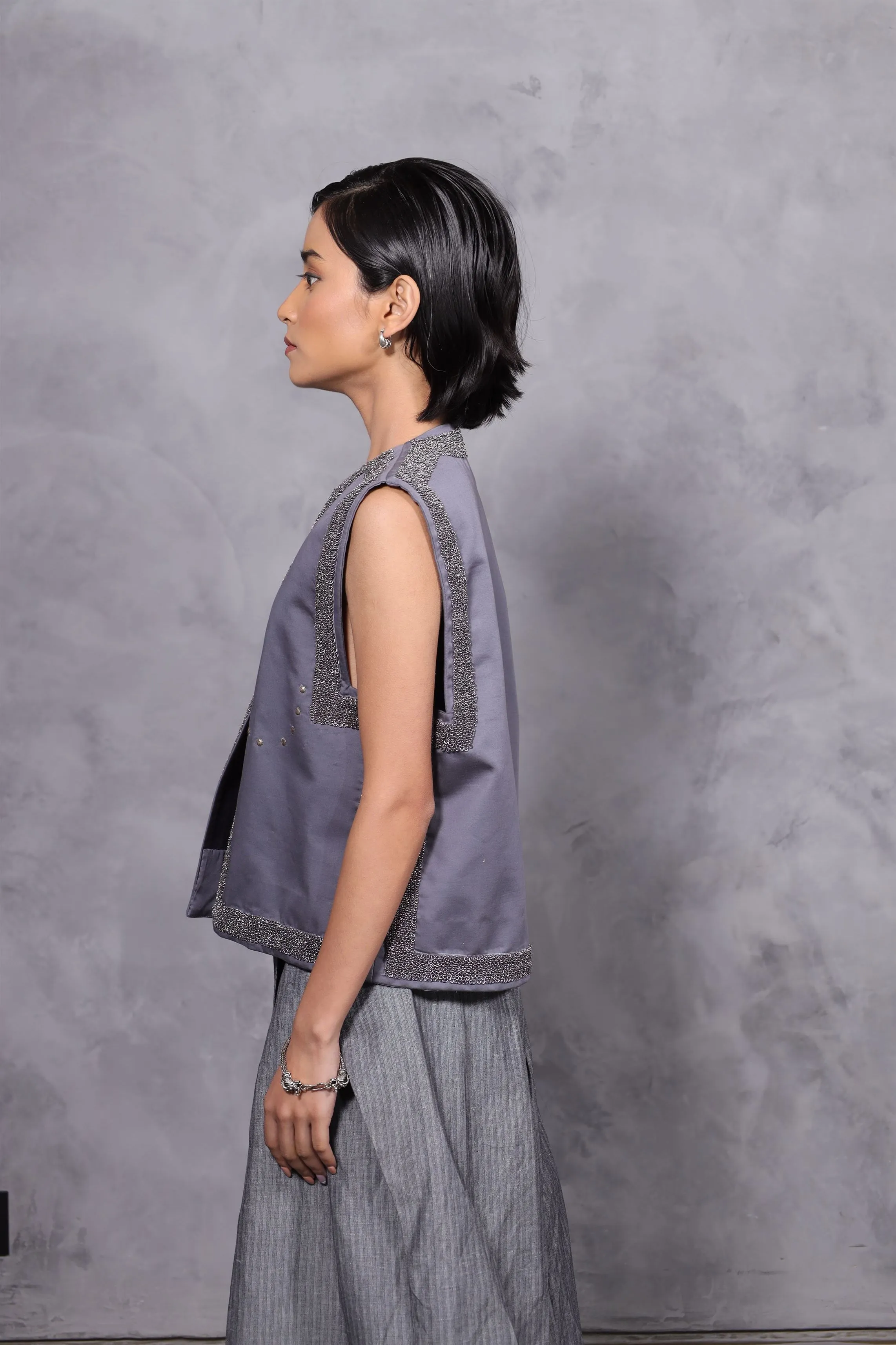 New Season Summer to Fall 2024--Jacket Coat Embroidered Cotton Midnight Grey-CH2/05-Senso-Fashion Edit Hemji