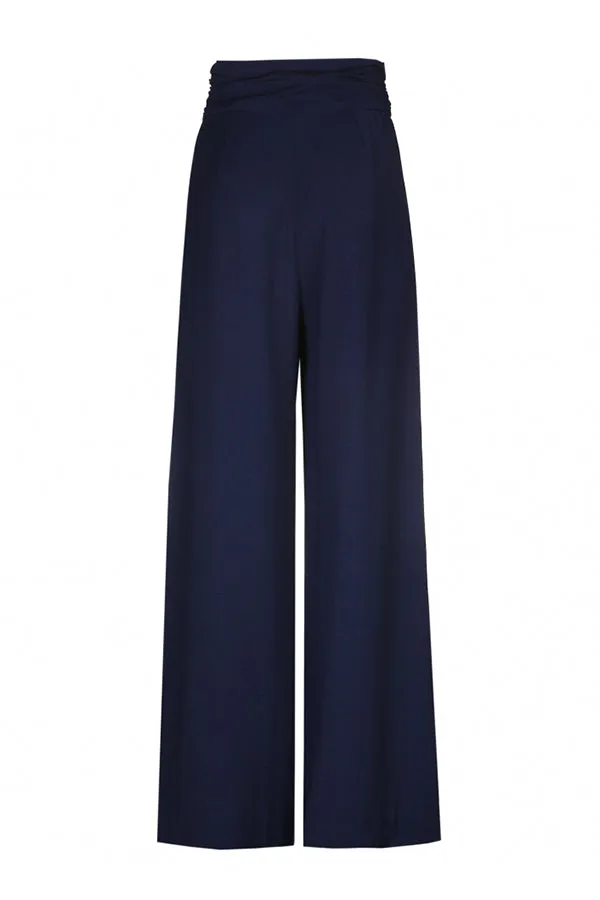 NIGHT BLUE LOOSE HIGH WAIST WIDE TROUSERS