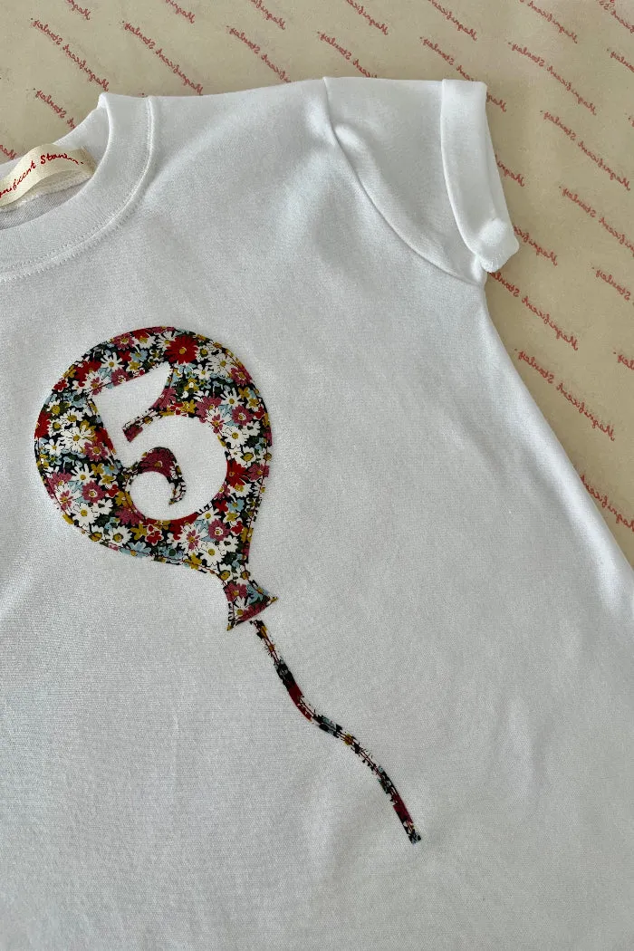 Number Balloon White T-Shirt in Choice of Liberty Print