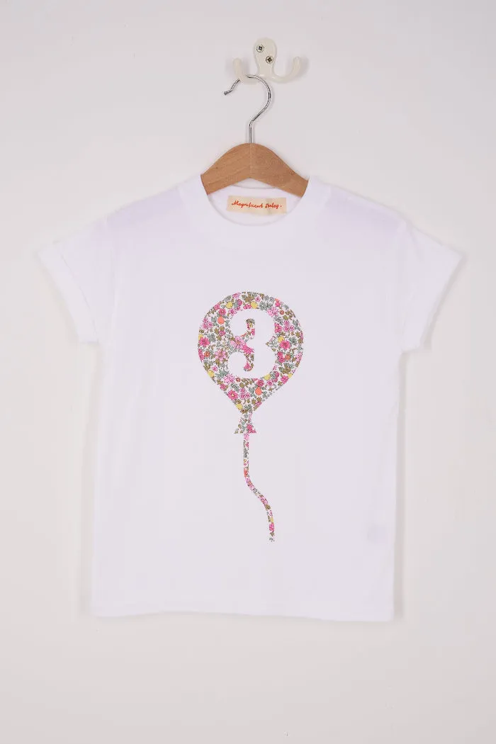 Number Balloon White T-Shirt in Choice of Liberty Print