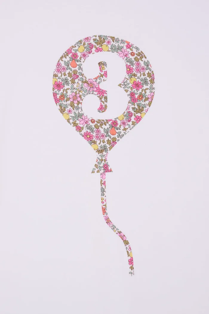 Number Balloon White T-Shirt in Choice of Liberty Print