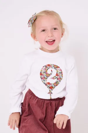 Number Balloon White T-Shirt in Choice of Liberty Print
