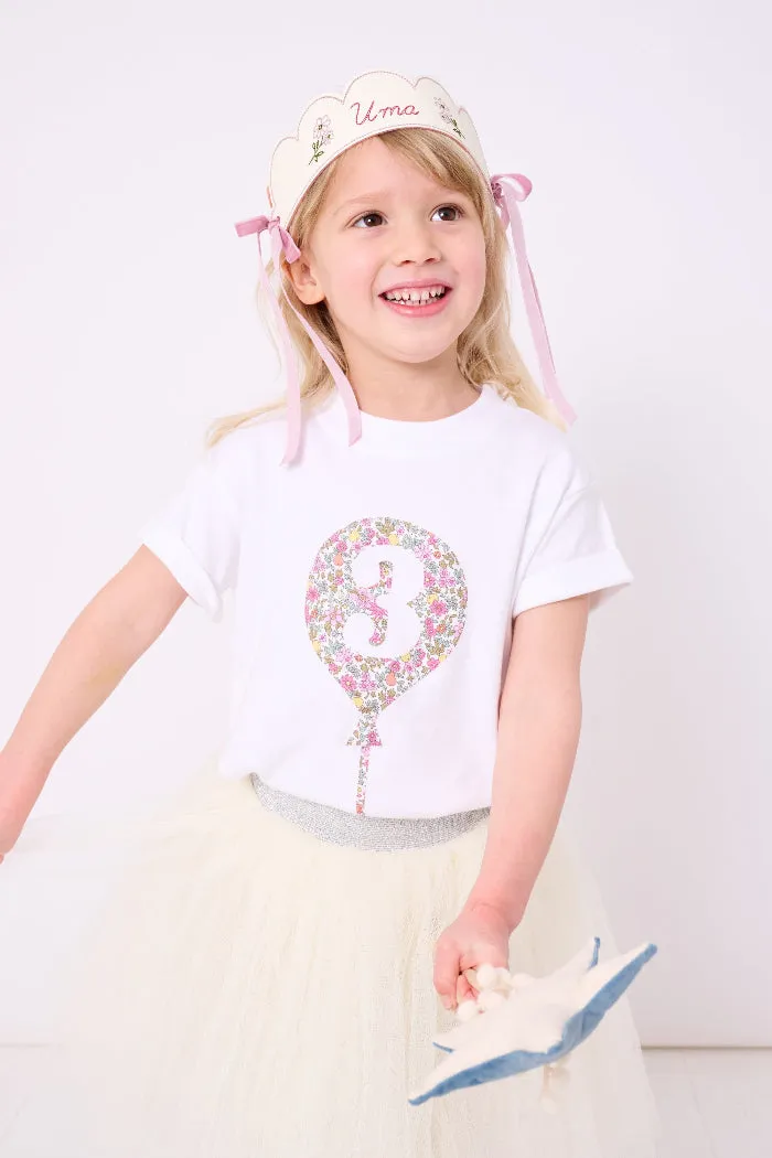 Number Balloon White T-Shirt in Choice of Liberty Print