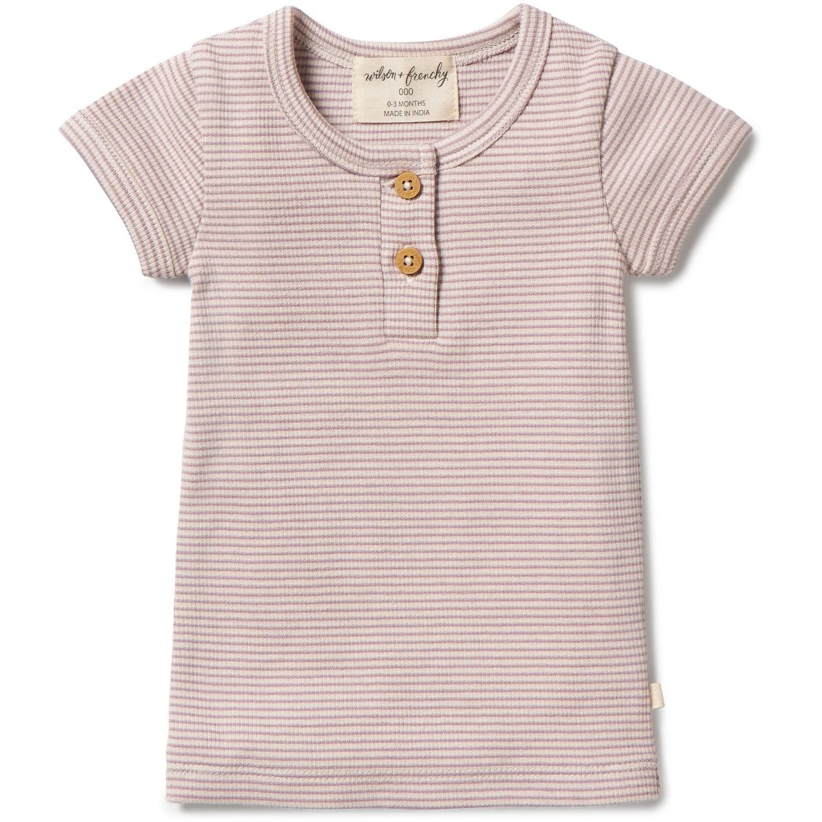 Organic Stripe Rib Henley Tee- Plum
