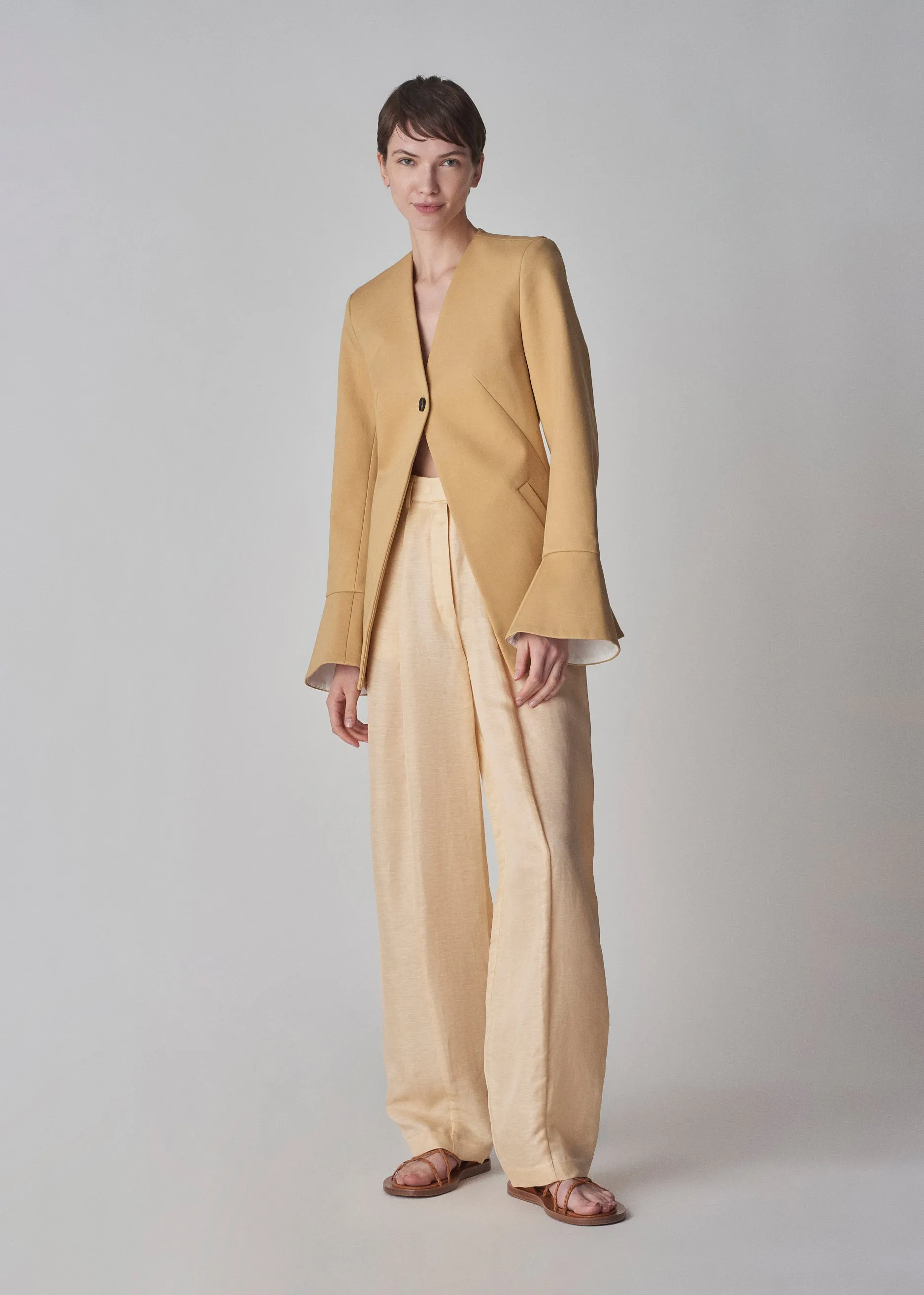 Peplum Cuff Jacket  in Cotton Twill - Butterscotch