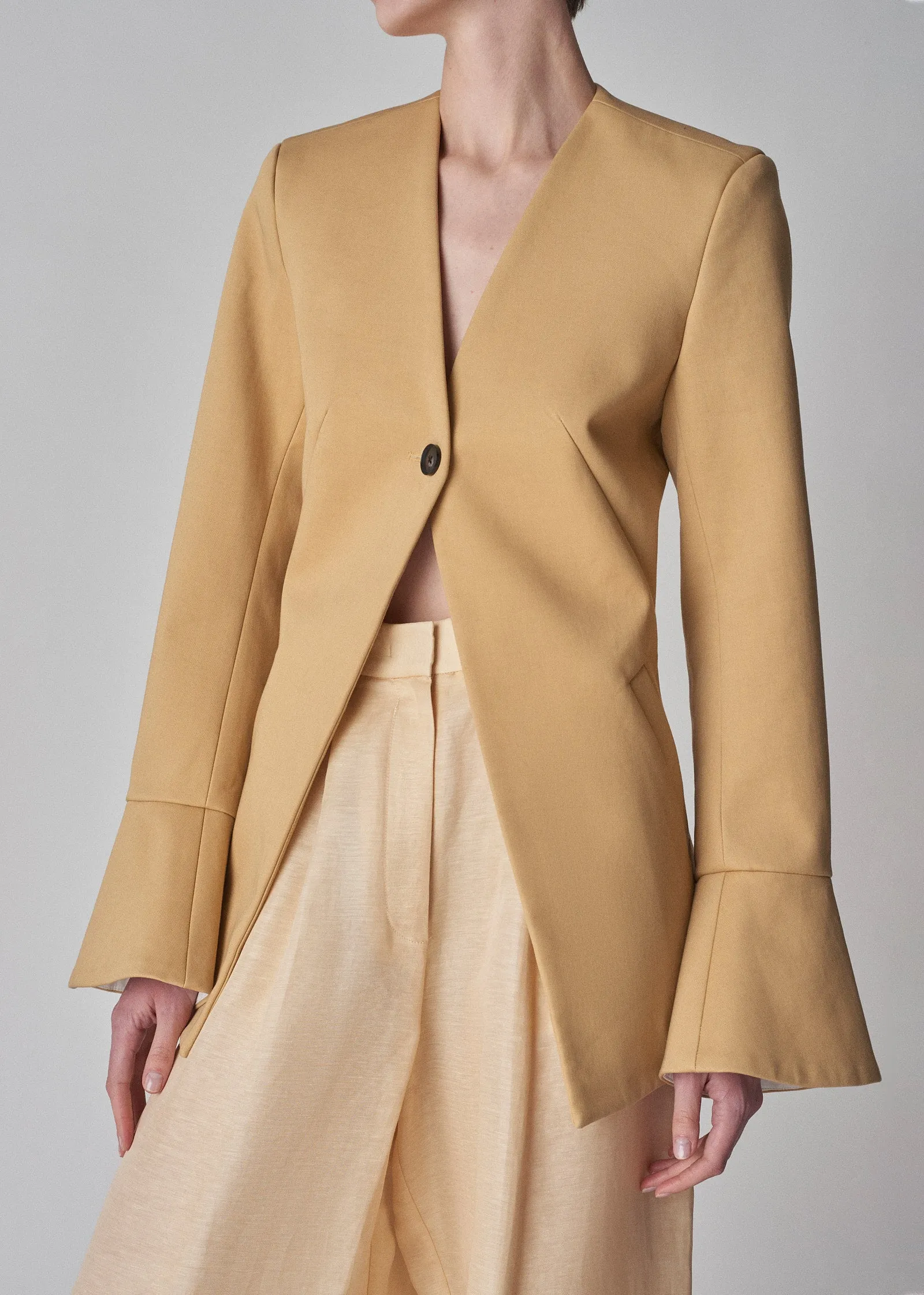 Peplum Cuff Jacket  in Cotton Twill - Butterscotch