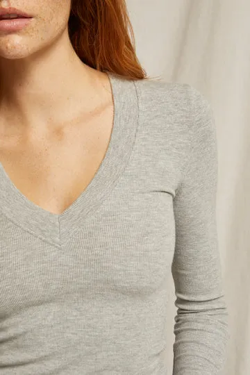 PerfectWhiteTee-V NECK RIB LS-HEATHER GREY