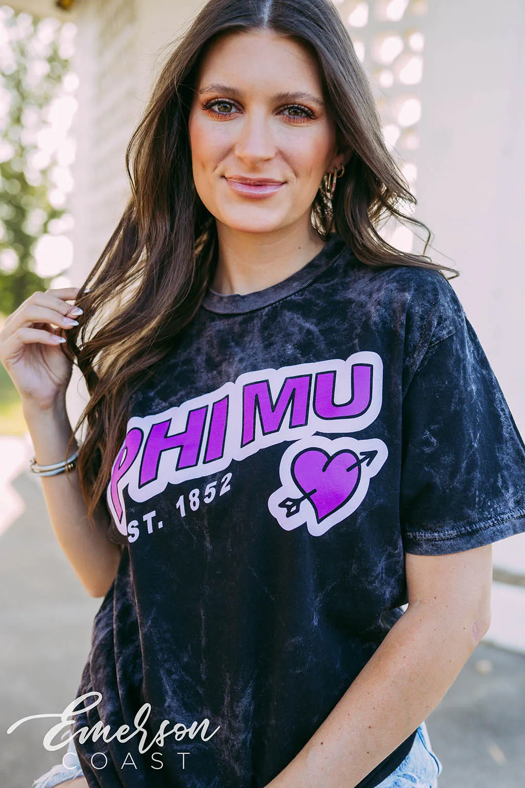 Phi Mu PR Purple Heart Mineral Wash Tee