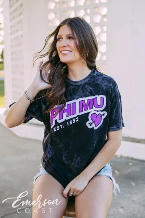 Phi Mu PR Purple Heart Mineral Wash Tee