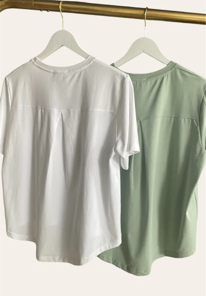Pleat Back Tee - White